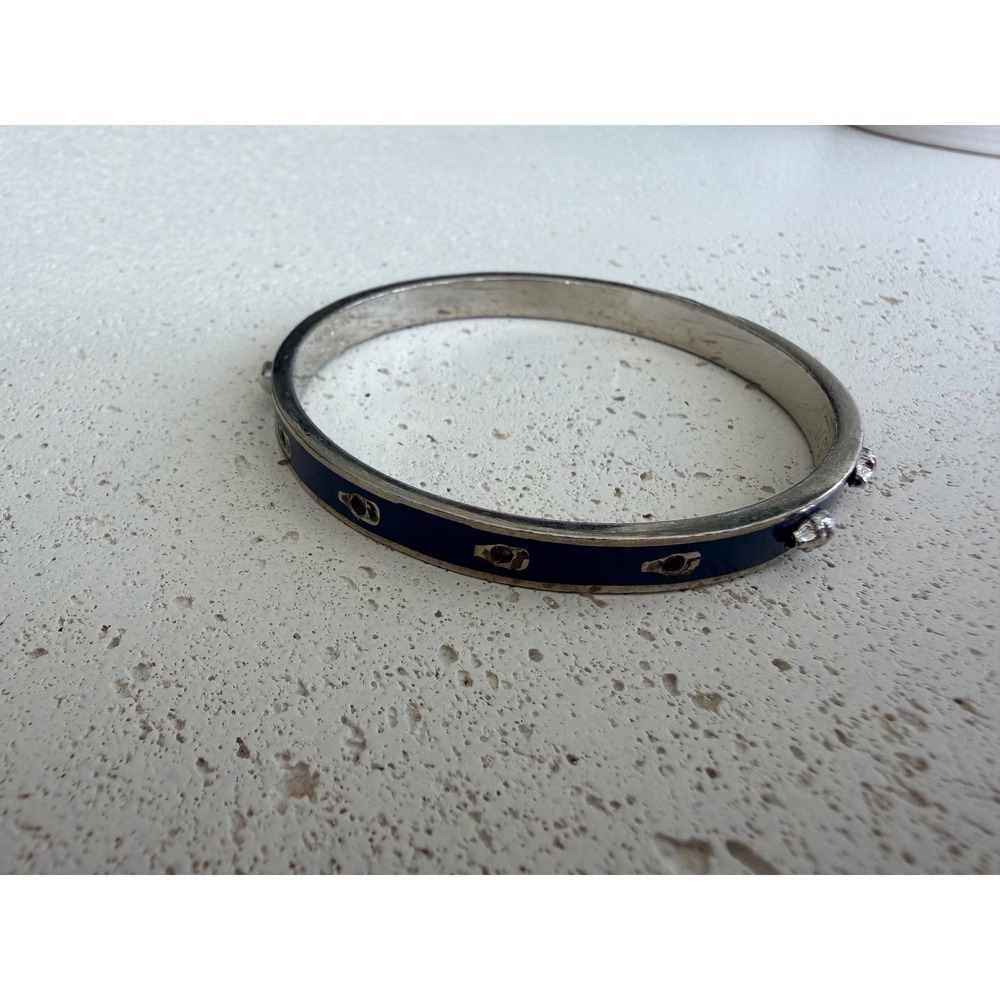 Alexander McQueen Navy Blue Enamel Silver Skull Bangle Bracelet Designer Jewelry - Picture 6 of 10